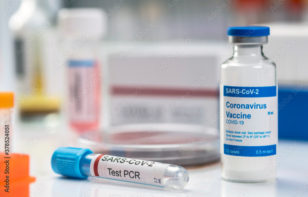 Coronavirus covid-19 experimental vaccine in a laboratory, conceptual image