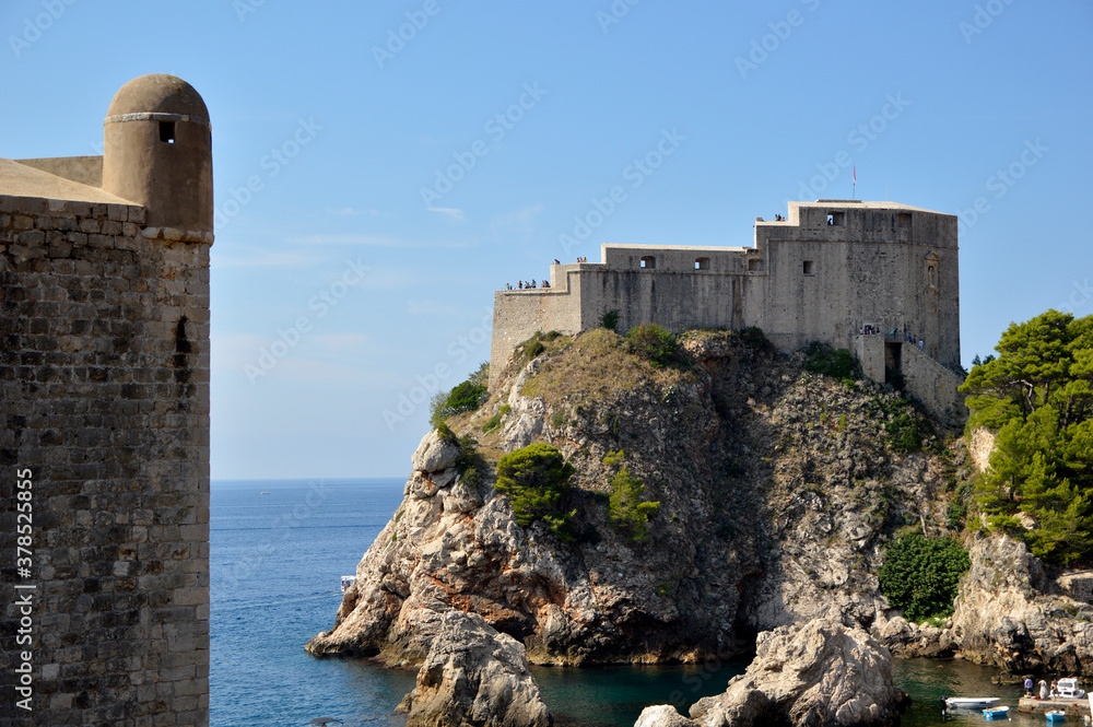Lovrijenac fortress in Dubrovnik, Croatia, seen from the city walls in the sunny day