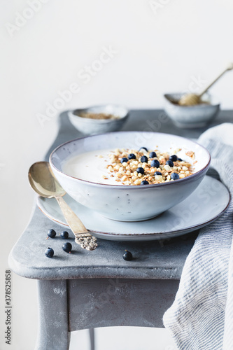 Breakfast bowl with yogurt and cereals