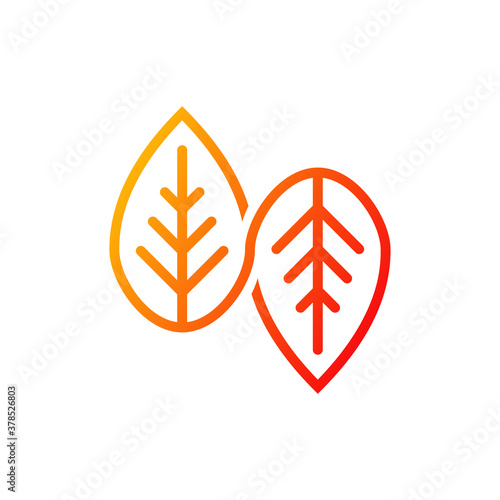Concepto temporada de otoño. Logotipo lineal abstracto formado por 2 hojas de árbol reflejadas en color naranja