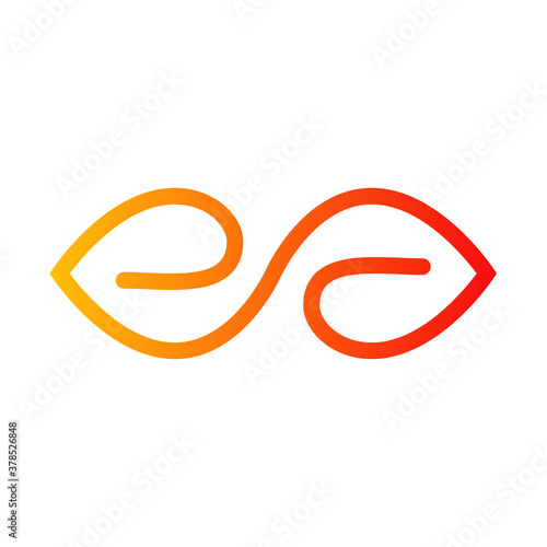 Concepto temporada de otoño. Logotipo lineal hoja de árbol abstracto formando un nudo infinito en color naranja