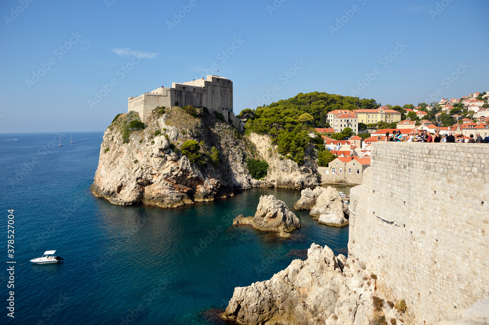 Lovrijenac fortress in Dubrovnik, Croatia, seen from the city walls in the sunny day