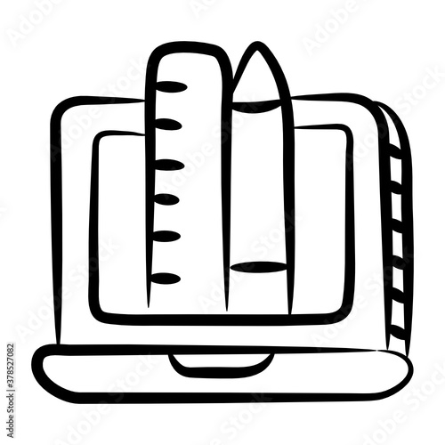 Pencil with ruler denoting concept of stationery icon