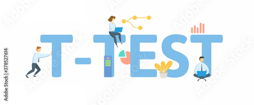 T-test, type of inferential statistic. Concept with keyword, people and icons. Flat vector illustration. Isolated on white background.