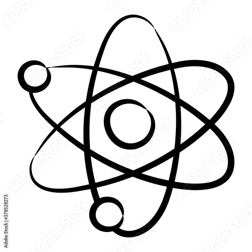 
Icon of atom in doodle design, smallest particle of matter 

