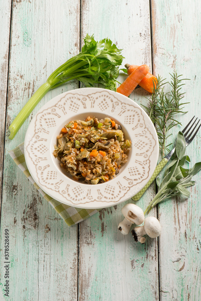 fried rice with mushroom artichoke and carrot fried rice with mushroom artichoke and carrot
