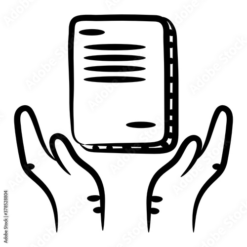 
Hand holding book showcasing education care icon

