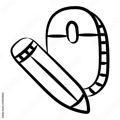 
Pencil with mouse denoting digital art icon
