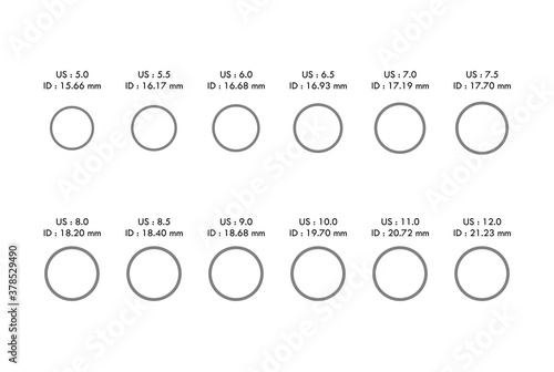 US Ring Size Chart approximation in White Background
