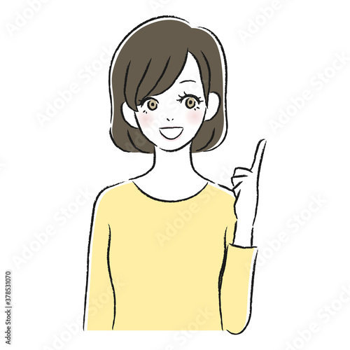 笑顔の女性　指差し