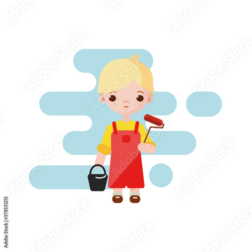 Cute little Boy painter. Boy painter isolated. Vector illustration.