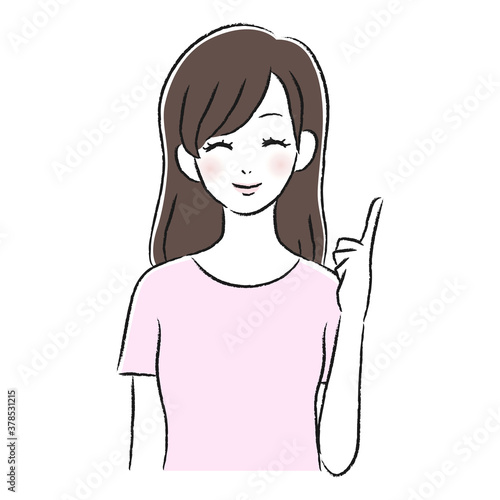 笑顔の女性　指差し