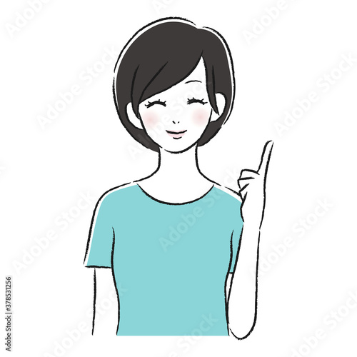 笑顔の女性　指差し
