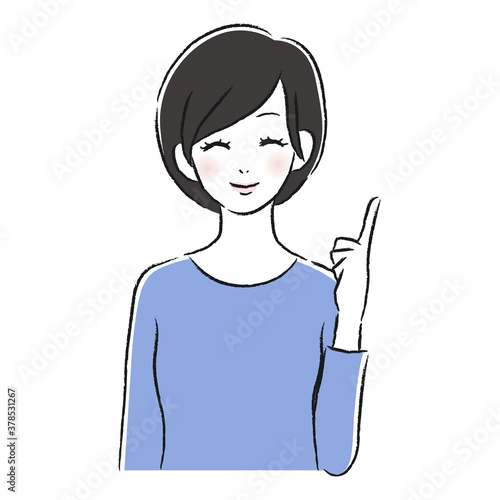 笑顔の女性　指差し