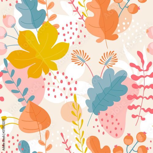 Seamless pattern with colorful leaves ornament	
