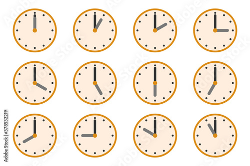 Watches with different times. Clock vector icons