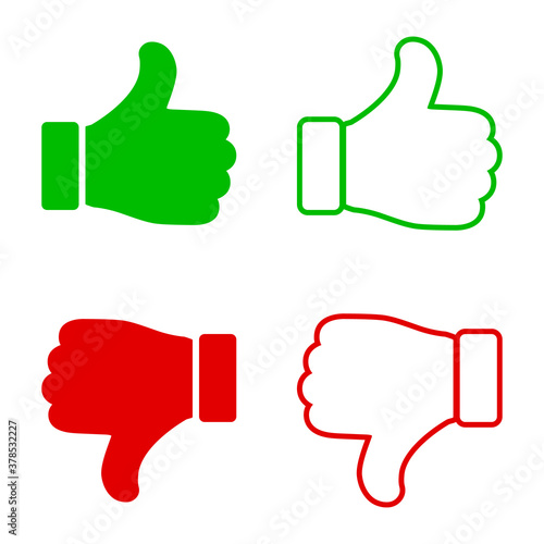 Set of Like icons. Up and down thumbs icon.