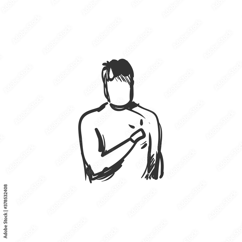 Honesty line icon. Person holding hands over heart. Outline drawing