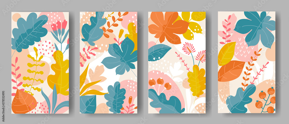 Set of vertical backgrounds with colorful leaves ornament	
 - obrazy, fototapety, plakaty 