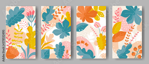 Set of vertical backgrounds with colorful leaves ornament	
