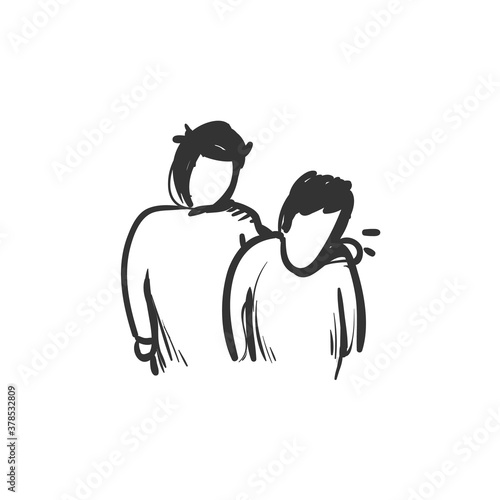 Sympathy line icon. Person comforting another. Outline drawing. Feeling empathy and distress for others. Reaction to the distress of another concept.Isolated vector illustration