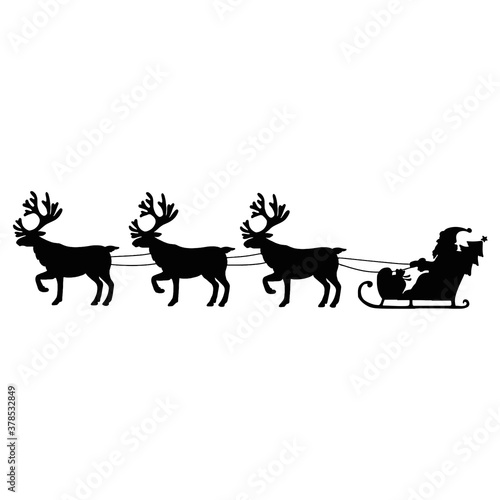 santa claus with sleigh.Santa Claus on the sky in winter season.Merry Christmas and Happy New Year. paper art design. Santa Claus silhouettes. Vector EPS 10.