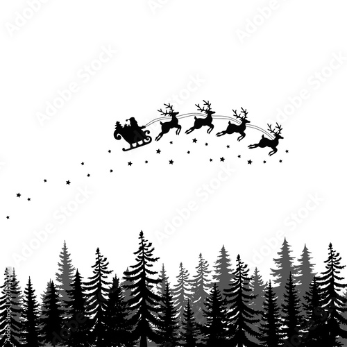 Santa Claus on the sky in winter season.Merry Christmas and Happy New Year. paper art design.Vector EPS 10.