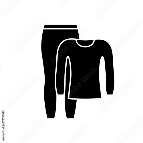 Thermal underwear silhouette set. Outline icon of pants and longsleeve. Black simple illustration of clothing for sports, outdoor activities, pajamas. Flat isolated vector pictogram, white background