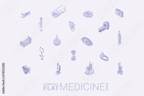 Medical Isometric icons Flat white monochrome vector concept.