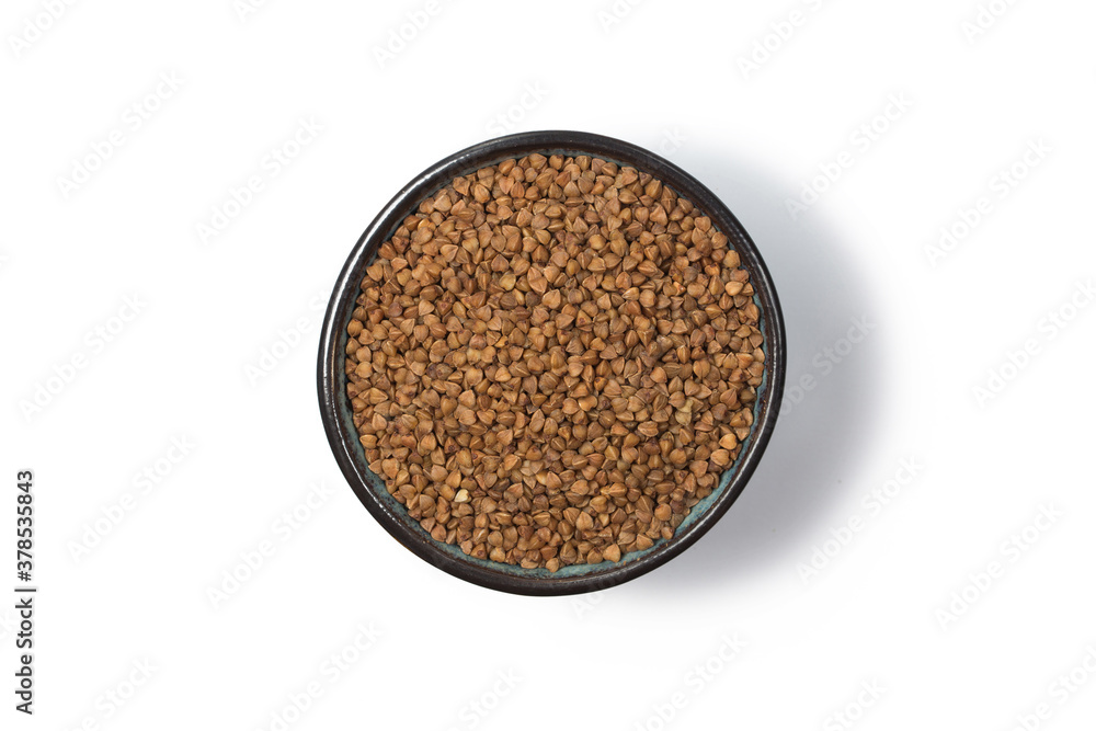 Raw buckwheat o white background Raw buckwheat o white background