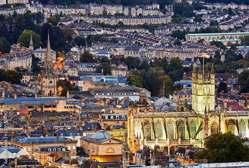 Fototapeta Naklejka Na Ścianę i Meble -  Architecture of downtown Bath Spa illuminated at dusk