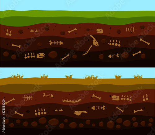 Archeological and paleontological backgrounds or banners.  Archaeology excavation and achaeologists unearth ancient artifacts