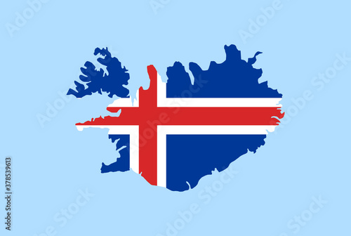 Map of Iceland on a blue background, Flag of Iceland on it.