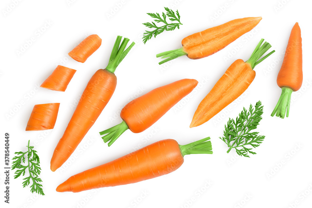 Carrot isolated on white background with clipping path and full depth of field. Top view. Flat lay Carrot isolated on white background with clipping path and full depth of field. Top view. Flat lay
