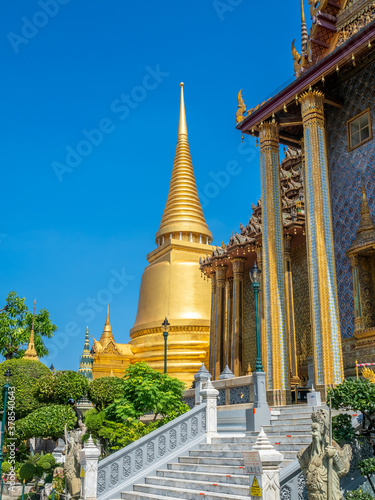 Phra Sri Rattana Chedi, the great golden pagoda, in the Temple of Emerald Buddha, one of landmark in Bangkok, Thailand
