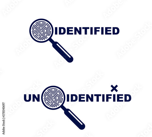 Finger print with magnifying glass vector simple logo or icon, incognito man concept, unidentified person, people search, biometric identification.