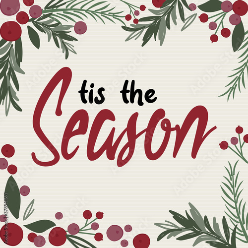 T is the season letter with Christmas leaves  vector illustration