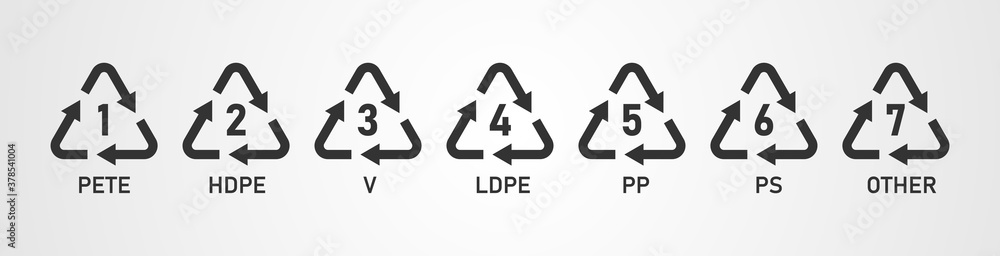 Plastic recycling codes icon set. Plastic recycling codes icon set.