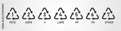 Plastic recycling codes icon set.