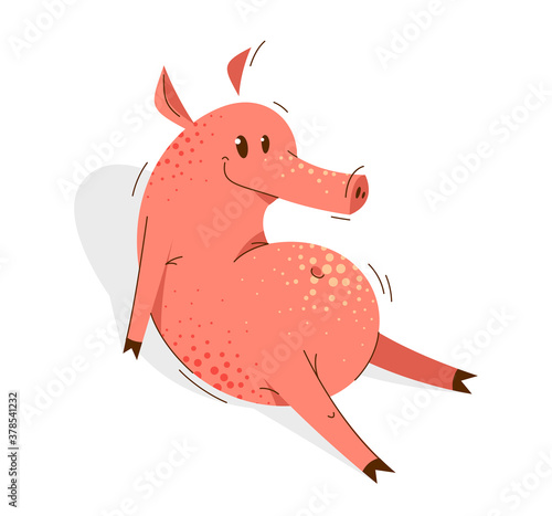 Funny cartoon pig sitting o...