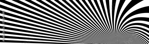 Op art distorted perspective black and white lines in 3D motion abstract vector background, optical illusion insane linear pattern, artistic psychedelic illustration.