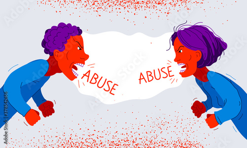Abusive relations vector concept, man and woman is arguing aggressively with hate, quarrel between husband and wife, conflict scream and shout psychological abuse.