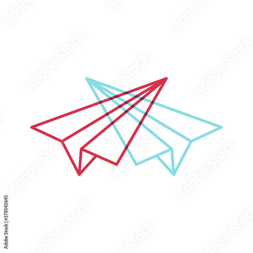 Paper plane icon. Blue and red colors. Vector illustration, flat design