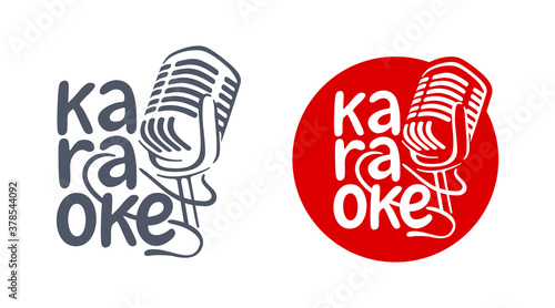 Karaoke logo template - Vintage microphone silhouette - emblem for leading, singer, event, music party