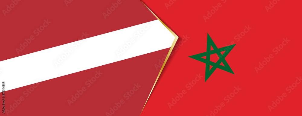 Latvia and Morocco flags, two vector flags. Latvia and Morocco flags, two vector flags.