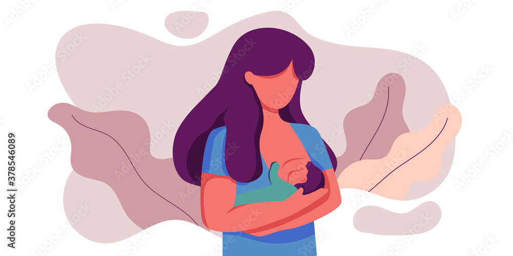 woman breastfeeding her newborn baby holding in hands around floral leaves. Lactation. Breast feeding week, happy mother day clip art. Child drinks milk from the female breast. woman breastfeeding her newborn baby holding in hands around floral leaves. Lactation. Breast feeding week, happy mother day clip art. Child drinks milk from the female breast.