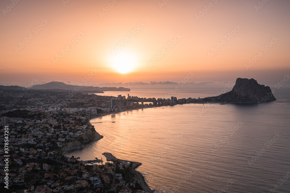 Top view of Calpe city skyline at sunrise, Alicante, Spain Top view of Calpe city skyline at sunrise, Alicante, Spain