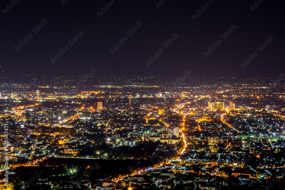 Obraz premium Night cityscape, Doi suthep Chiang mai Thailand