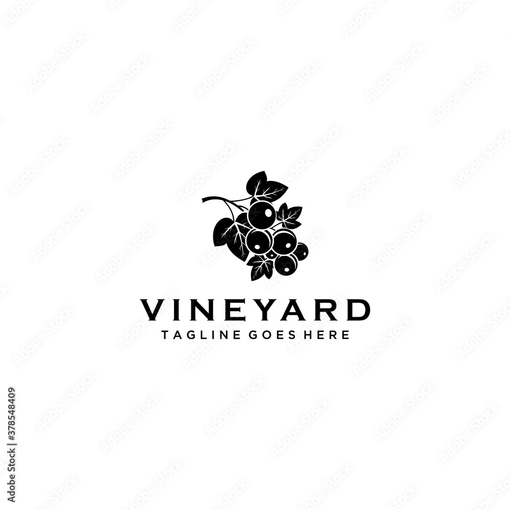 The Wine logo design illustration template with Grape fruit design Vector icon