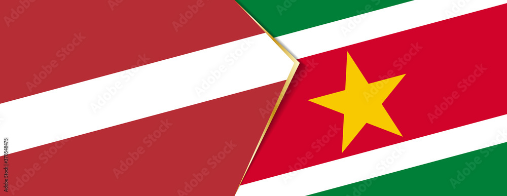 Latvia and Suriname flags, two vector flags. Latvia and Suriname flags, two vector flags.